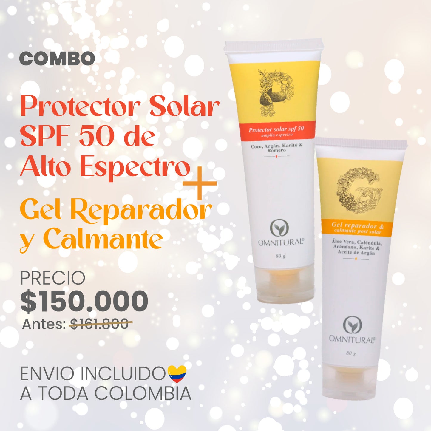 COMBO PROTECTOR SOLAR SPF 50 Y GEL REPARADOR Y CALMANTE